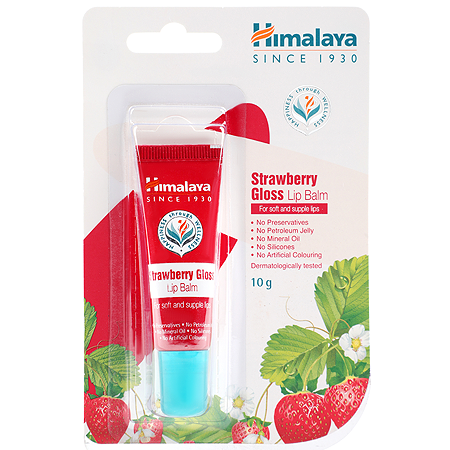Himalaya Strawberry Gloss Lip Balm 10g สตรอว์เบอร์รี่ กลอส ลิป บาล์ม บำรุงริมฝีปากให้เนียนนุ่ม ชุ่มชื้น แลดูสุขภาพดี พร้อมช่วยปกป้องริมฝีปากแตกแห้งเป็นขุย